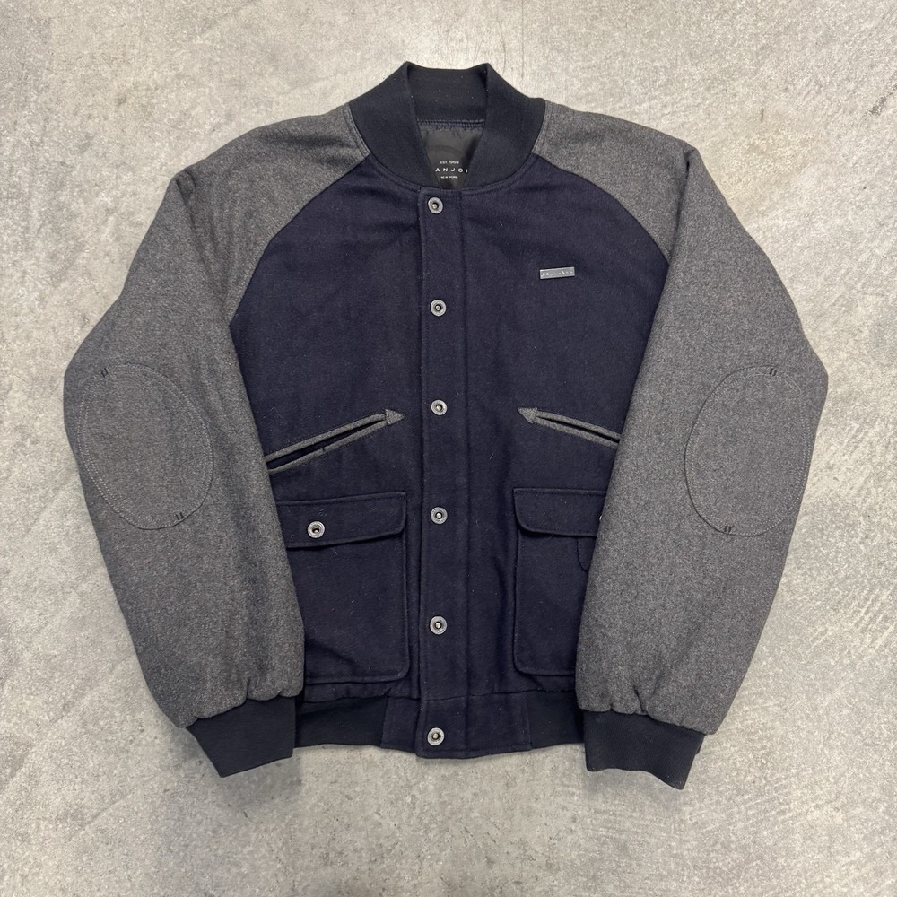 Sean John Wool Bomber Jacket Navy Gray Coat Jacket Cropped Coat XL
